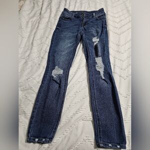 Vanilla Star Blue Straight Leg Jeans with Distressed Details